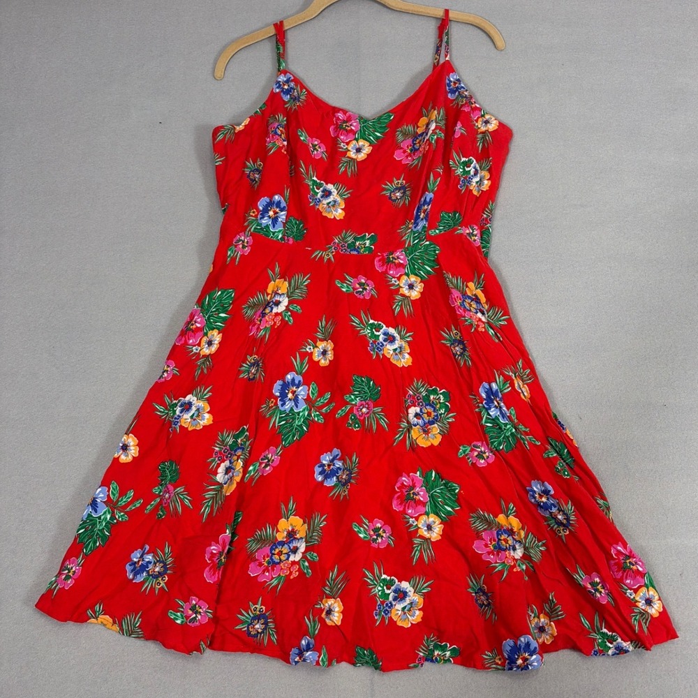 Old Navy Red Tropical Floral Rayon Cami Sundress XL‎ Smocked Back Fit & Flare